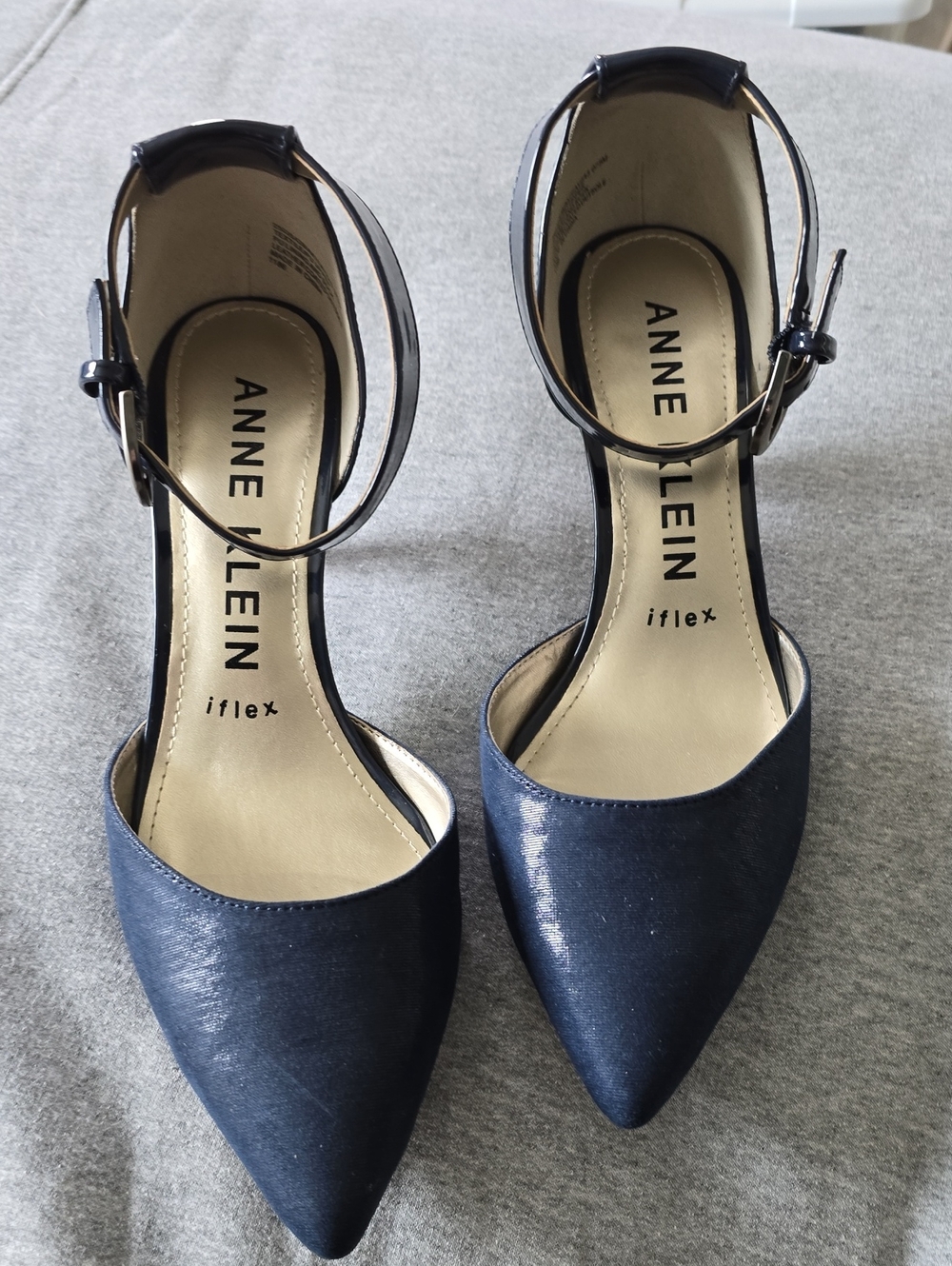 Anne Klein Navy Pointed Toe Ankle-Strap Heels